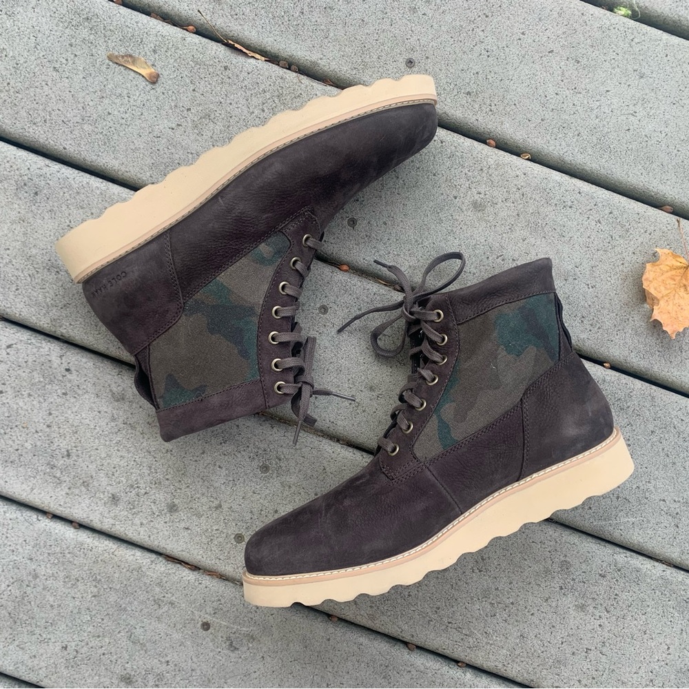 NWOT Army Print Suede Combat Boots || Waterproof High Top Lace Up Boots